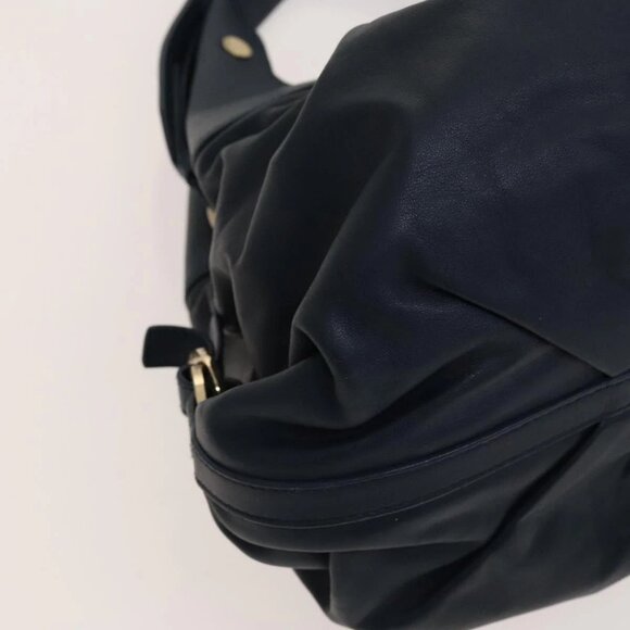 BVLGARI Hand Bag Leather 2way Blue Gold Auth BA1864 - Picture 5 of 16